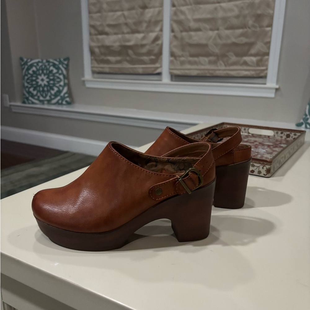 b.o.c. Brown Leather Clog Mules with Buckle